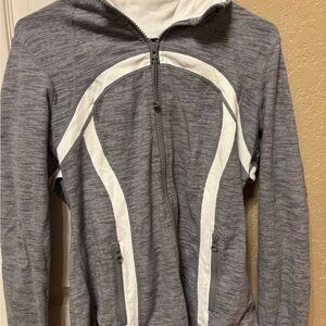 Lululemon Athletica Gray and Cream Striped Zip-Up Jacket